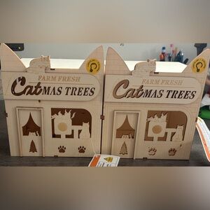Farm Fresh Catmas Trees Wooden Holiday Light-Up Decor